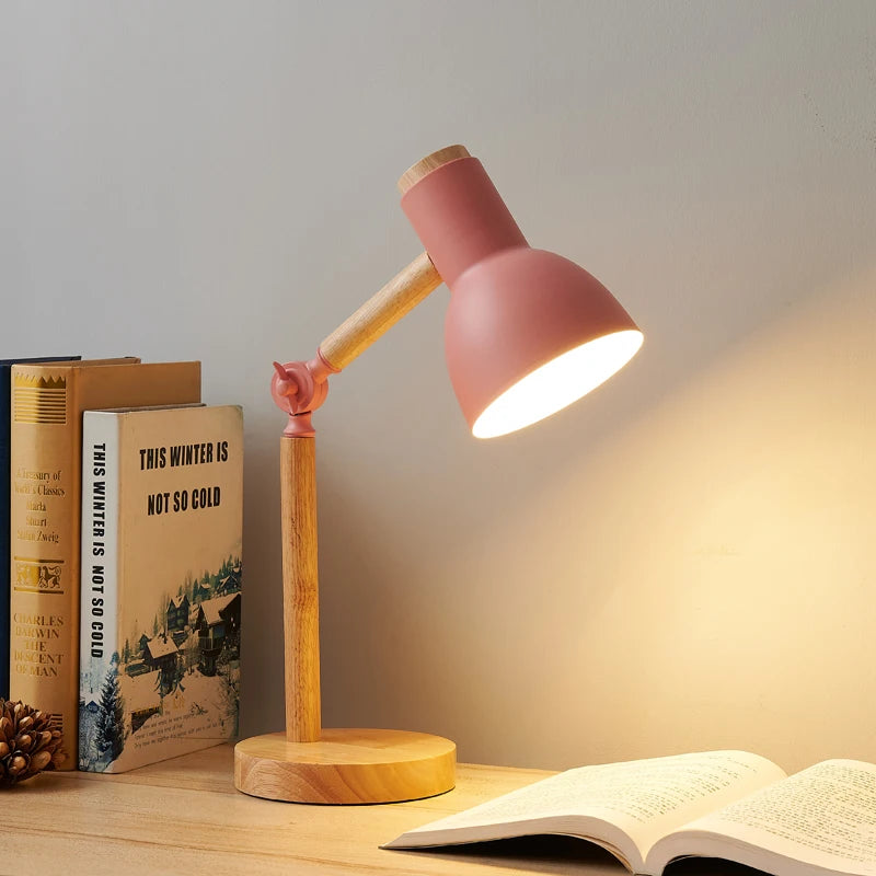 Nordic LED Table Lamp – Wooden Art Design